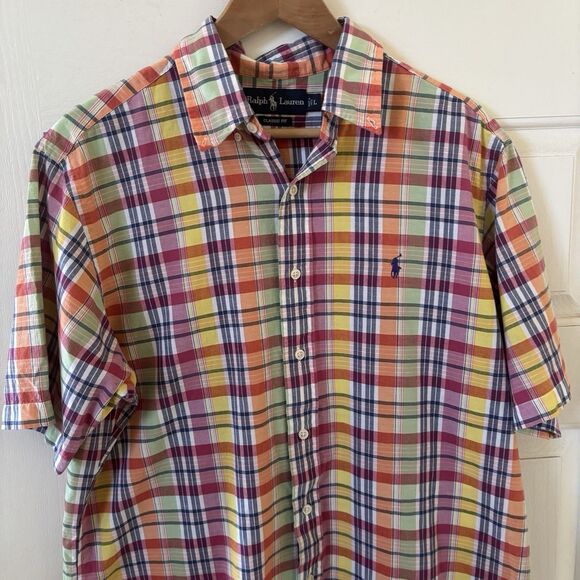 Ralph Lauren Men Shirt Large Plaid Classic Fit Multicolor Designer Preppy Pride - Picture 3 of 10